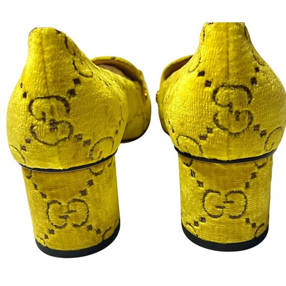 Gucci Yellow Velvet GG Marmont Block Heel Pumps – Size 41 100% Authentic New - Picture 12 of 16